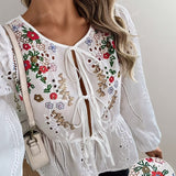 Genevieve | Floral Tie-Front Blouse with Elegant Fit