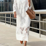 Serelune | Elegant Lace Midi Dress with Stand-Up Collar