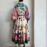 Junia | Vintage Print Maxi Dress with Polo Collar
