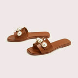 Matilda | Leather Slides with Pearl Detail