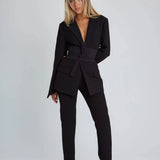 Vivienne | Tailored Long Blazer with Belt and Wide Lapels