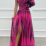 Delilah | One-shoulder maxi dress with subtle stripe detailing