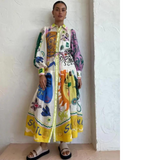 Junia | Vintage Print Maxi Dress with Polo Collar