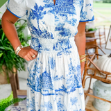 Elowen | Toile Maxi Dress with Smocked Waist and Tiered Skirt