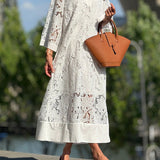 Serelune | Elegant Lace Midi Dress with Stand-Up Collar