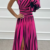 Delilah | One-shoulder maxi dress with subtle stripe detailing