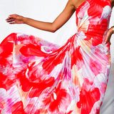 Velanique | One-Shoulder Pleated Floral Dress