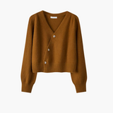 Imogen | V-Neck Asymmetrical Button Knit Cardigan for Elegant Everyday Wear