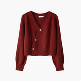 Imogen | V-Neck Asymmetrical Button Knit Cardigan for Elegant Everyday Wear