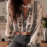 Adeline | Printed Beige Women's Blouse with Elegant Fit
