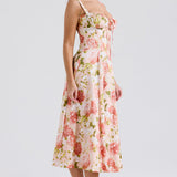 Margot | Pink Floral Lace-Up Side Split Midi Dress