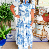 Elowen | Toile Maxi Dress with Smocked Waist and Tiered Skirt
