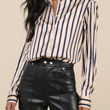 Alina | Striped Button-Up Blouse with Elegant Finish