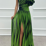 Delilah | One-shoulder maxi dress with subtle stripe detailing
