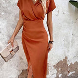 Seraphina | Satin-Effect V-Neck Midi Summer Dress with Split Detail