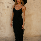Mirabel | Elegant V-Neck Long Sleeve Ruffle Maxi Dress