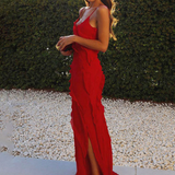Mirabel | Elegant V-Neck Long Sleeve Ruffle Maxi Dress
