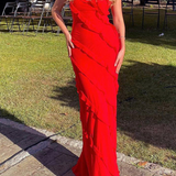 Mirabel | Elegant V-Neck Long Sleeve Ruffle Maxi Dress