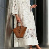Serelune | Elegant Lace Midi Dress with Stand-Up Collar
