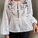 Genevieve | Floral Tie-Front Blouse with Elegant Fit