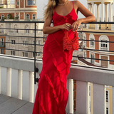 Mirabel | Elegant V-Neck Long Sleeve Ruffle Maxi Dress