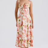 Margot | Pink Floral Lace-Up Side Split Midi Dress