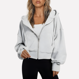 Imogen | Women's Cropped Relaxed Fit Zip Hoodie with Drawstring