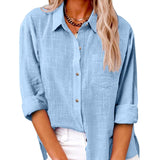 Naomi | Long Sleeve Cotton Linen Blouse with Pockets