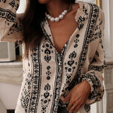 Adeline | Printed Beige Women's Blouse with Elegant Fit