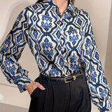 Evelina | Graphic Print Button-Up Blouse with Elegant Fit