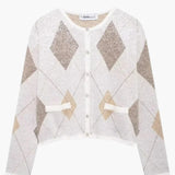 Ivy | Cropped Argyle Knit Cardigan