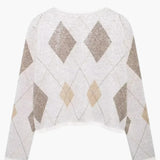 Ivy | Cropped Argyle Knit Cardigan