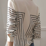 Lyliana | Striped Lapel Blouse with Elegant Finish