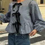 Marielle | Plaid Bubble Blouse with Relaxed Fit