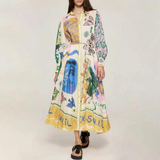Junia | Vintage Print Maxi Dress with Polo Collar