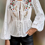 Genevieve | Floral Tie-Front Blouse with Elegant Fit
