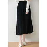 Freya | Merino wool A-line midi skirt with elastic waistband