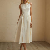 Reuben | Sleeveless Pleated Midi Dress with breathable summer elegance