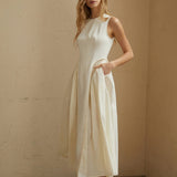 Reuben | Sleeveless Pleated Midi Dress with breathable summer elegance