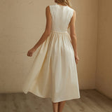 Reuben | Sleeveless Pleated Midi Dress with breathable summer elegance