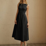 Reuben | Sleeveless Pleated Midi Dress with breathable summer elegance