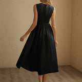 Reuben | Sleeveless Pleated Midi Dress with breathable summer elegance