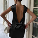 Amaris | Satin Summer Dress with Open Back and Bow Detail