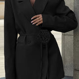 Olivia | Blazer Dress with Waist Belt and Floral Accent