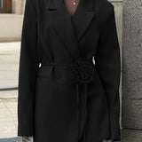 Olivia | Blazer Dress with Waist Belt and Floral Accent
