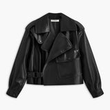 Draxen | Black Faux Leather Biker Jacket – Cropped Edgy Statement Piece