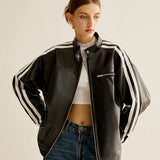 Torvyn | Black Leather Jacket with Contrasting White Stripes