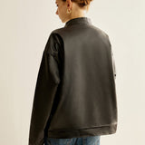 Torvyn | Black Leather Jacket with Contrasting White Stripes