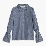 Cora | Navy Striped Blouse with Flared Sleeves