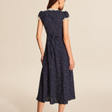 Noralisse | Polka Dot Midi Dress with Lace Details and Puff Sleeves